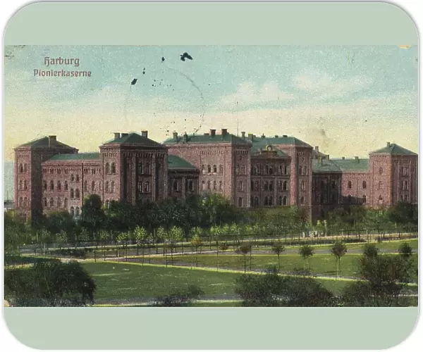 Pioneer barracks in Harburg, Hamburg, Germany, postcard with text, view around 1910, historical, digital reproduction of a historical postcard, public domain, from that time, exact date unknown