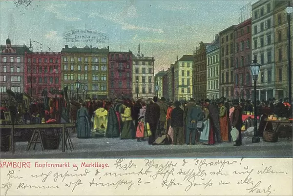The hop market on market day, Hamburg, Germany, postcard with text, view around ca 1910, Historic, digital reproduction of a historic postcard, public domain, from that time, exact date unknown