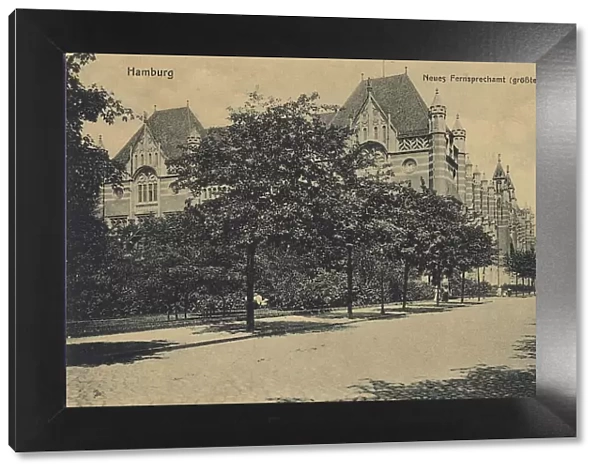 New Telephone Office, largest in the world, Hamburg, Germany, postcard with text, view circa 1910, historical, digital reproduction of a historical postcard, public domain, from that time, exact date unknown