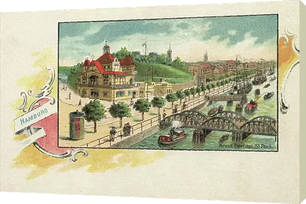 Neues Faehrhaus, St. Pauli, Hamburg, Germany, postcard with text, view around ca 1910, historical, digital reproduction of a historical postcard, public domain, from that time, exact date unknown