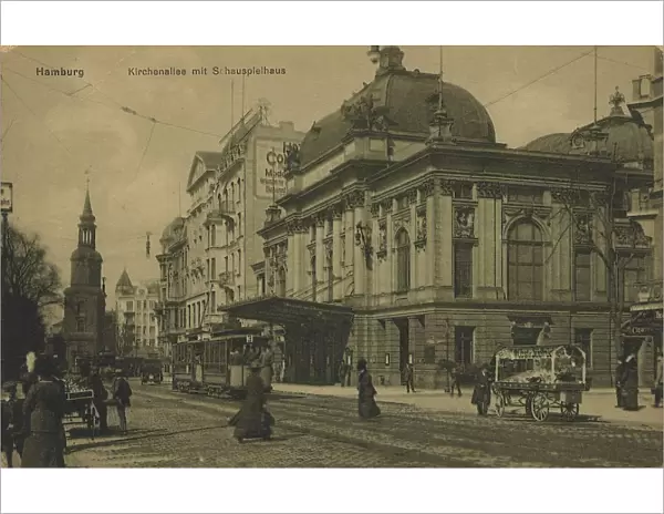 Kirchenallee with theatre, Hamburg, Germany, postcard with text, view around ca 1910, historical, digital reproduction of a historical postcard, public domain, from that time, exact date unknown