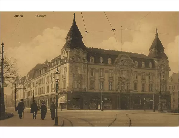 Kaiserhof in Altona, Hamburg, Germany, postcard with text, view around ca 1910, historical, digital reproduction of a historical postcard, public domain, from that time, exact date unknown