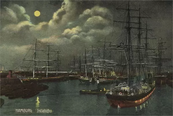 The Indiahafen, Hamburg, Germany, postcard with text, view around ca 1910, historical, digital reproduction of a historical postcard, public domain, from that time, exact date unknown