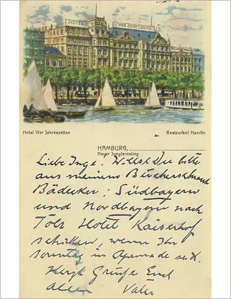 Neuer Jungfernstieg, Hamburg, Germany, postcard with text, view circa 1910, historical, digital reproduction of a historical postcard, public domain, from that time, exact date unknown