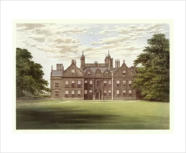 History English Architecture, stately home built of Red Brick, Willesley Hall, Ashby-de-la-Zouch, 19th Century Landscape Art