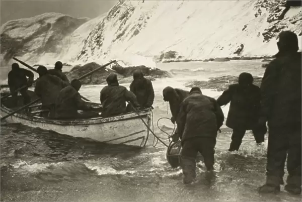 Ernest Shackleton going out to board the relief boat