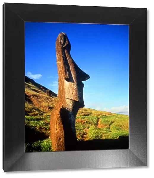 World. 2. Easter Island. Statue on the slopes of the dominant extinct volcano, near