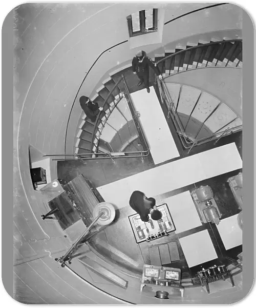 The engine room of the Dungeness lighthouse in Kent, viewed from above. Part of