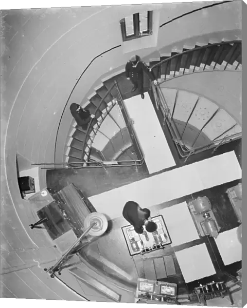 The engine room of the Dungeness lighthouse in Kent, viewed from above. Part of