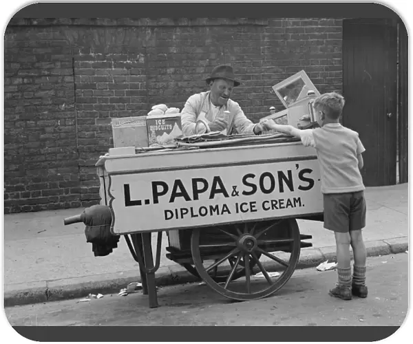 L Papa and Sons ice cream vendor in Gravesend, Kent. 1939