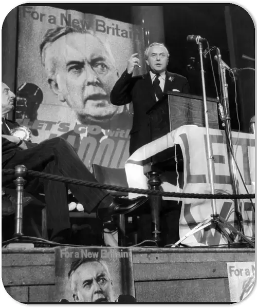 Mr Harold Wilson, leader of the Opposition addressing an eve of election rally at