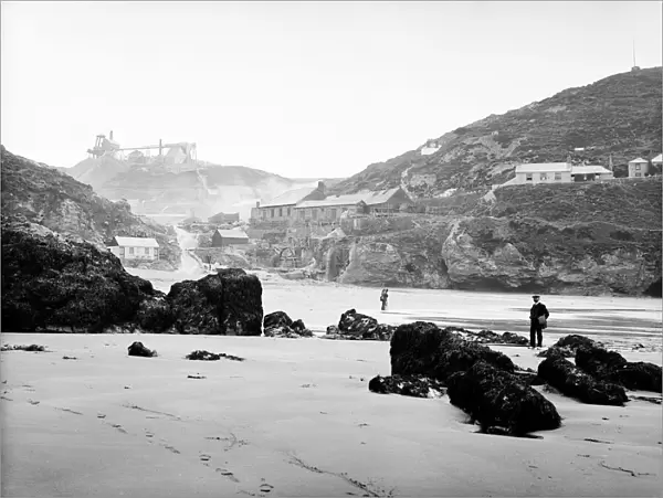 Trevaunance Beach at low tide, St Agnes, Cornwall. Probably 20th July 1910