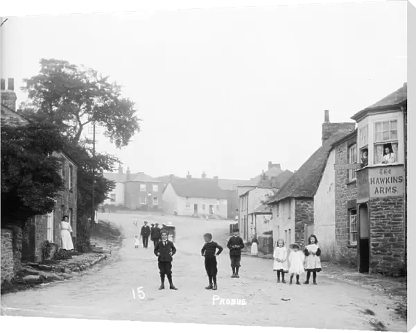 Fore Street looking east towards The Square, Probus, Cornwall. Early 1900s