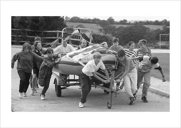 Lifeboat Push, Fowey, Cornwall. September 1990