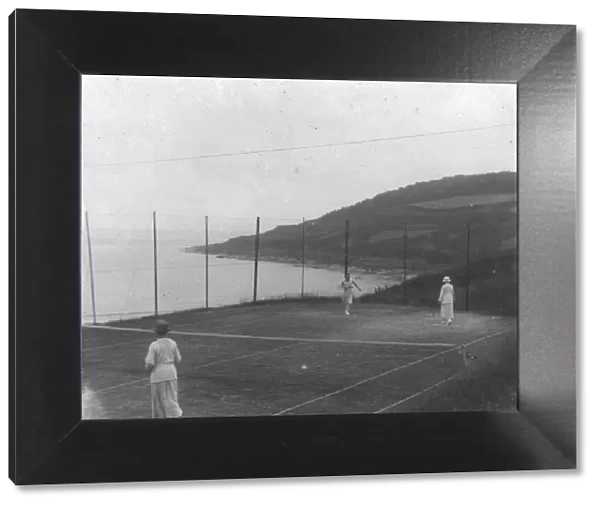 Tennis courts at Carbis Bay Hotel, Lelant, near St Ives, Cornwall. Probably 1925