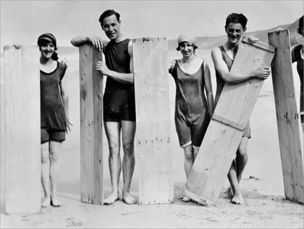 Surfers on the beach, Perranporth, Perranzabuloe, Cornwall. Probably June 1922