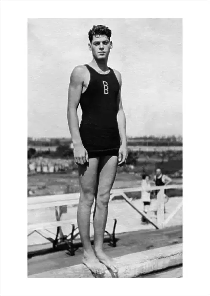 Johnny Weissmuller Standing-up on the Edge of a Swimming-pool