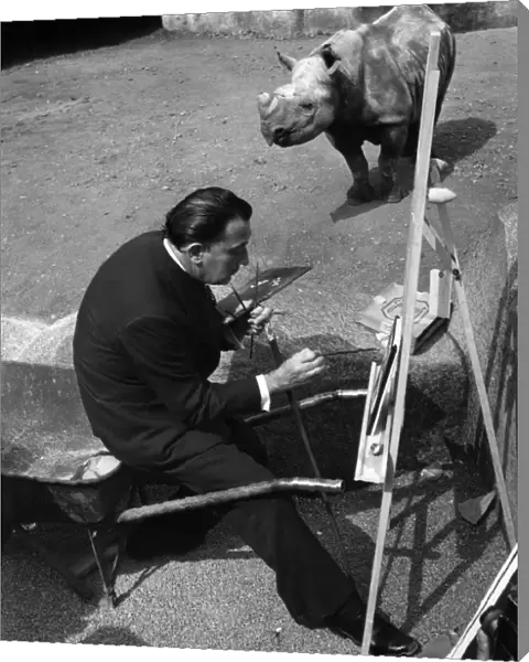 Salvador Dali in front of the rhinoceros, zoo of Vincennes
