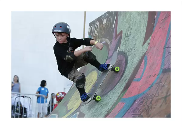 A boy skates during a skateboard festival on the Kennedy Centers Front Plaza