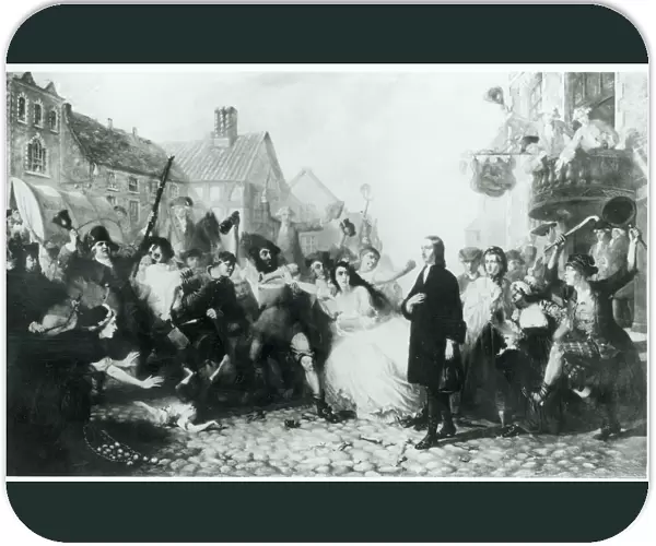 The Mobbing of John Wesley (1703-91) at Wednesbury (oil on canvas) (b&w photo)