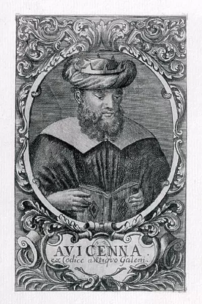 Portrait of Avicenna (Ibn Sina) (980-1037) Reading (engraving) (b  /  w photo)