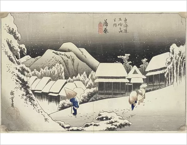 Evening Snow at Kanbara from the series 53 Stations of the Tokaido, c. 1833-4 (colour woodblock print)