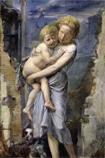 Brother and Sister, Two Orphans of the Siege of Paris in 1870-71 (oil on canvas)