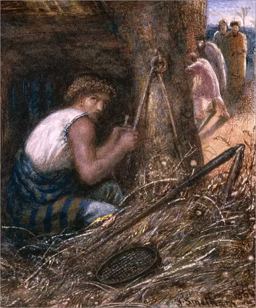 Saul Hiding among the Stuff, 1866 (w  /  c, oil & gum arabic on paper)