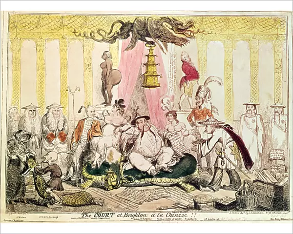 The Court at Brighton a la Chinese, 1816 (hand-coloured engraving)