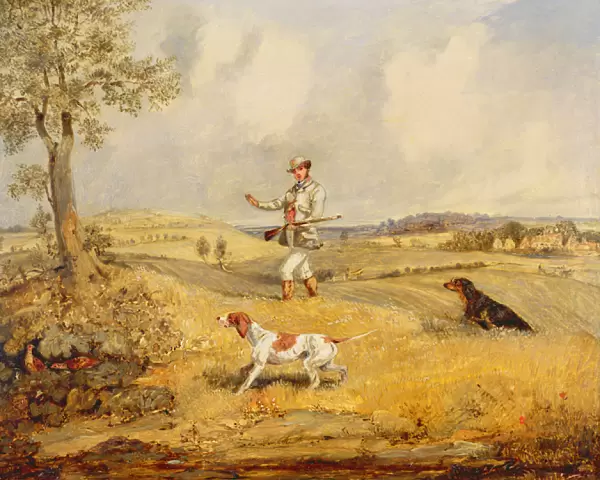 Partridge Shooting (oil on panel)