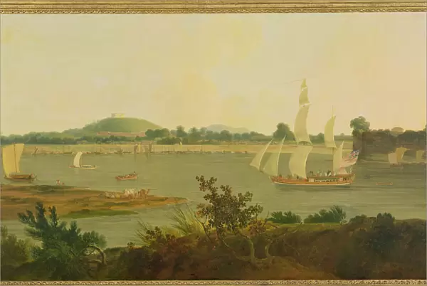 Pinnace Sailing Down the Ganges past Monghyr Fort, c. 1791 (oil on canvas)