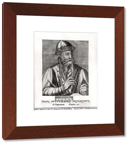 Portrait of Johannes Gutenberg (c. 1400-68) (engraving) (b  /  w photo)