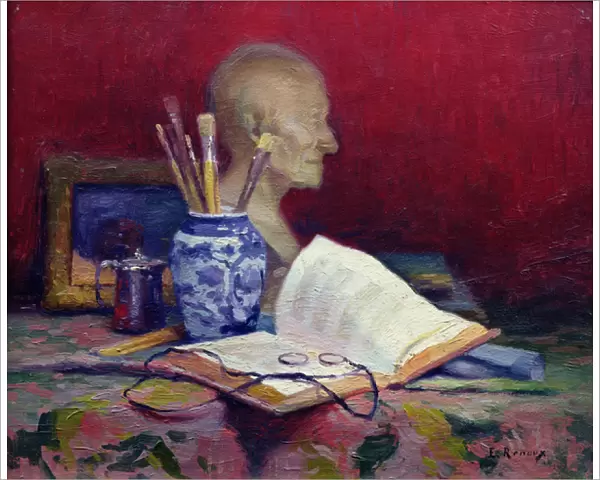 Still Life with Head of Voltaire (oil on canvas)