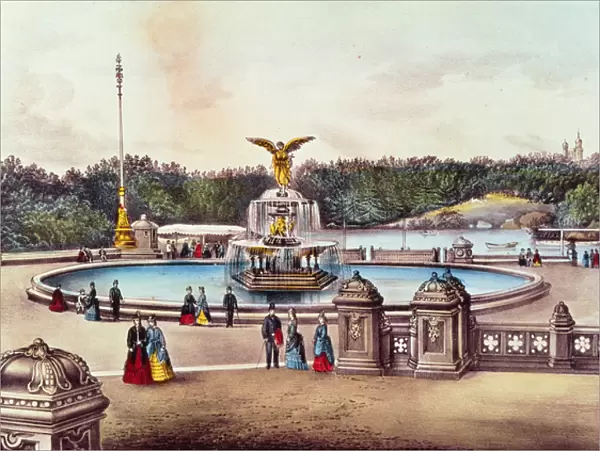 Bethesda Fountain, Central Park, New York, published by Nathaniel Currier (1813-88)