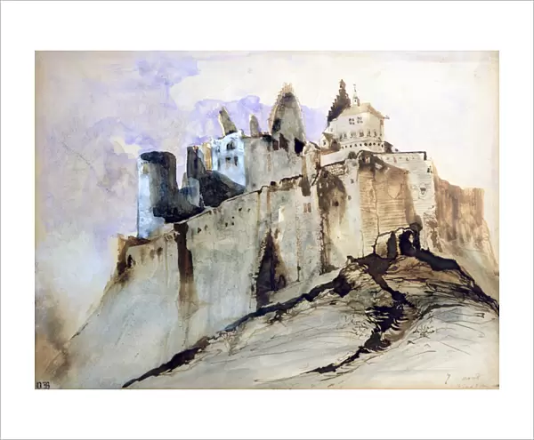 The Chateau of Vianden, 1871 (w  /  c, pen & ink and wash on paper)