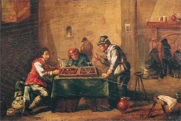Men Playing Backgammon in a Tavern (oil on canvas)