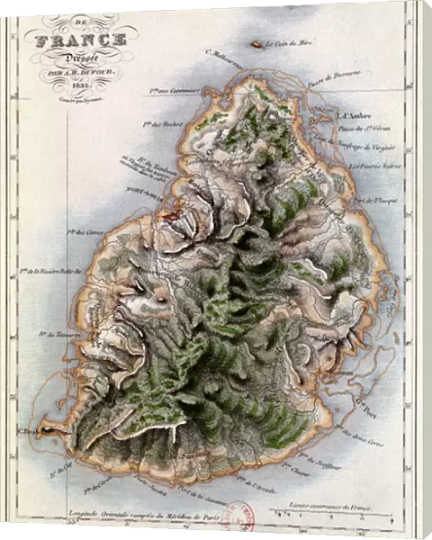 Map of Mauritius, illustration from Paul et Virginie by Henri Bernardin de Saint-Pierre