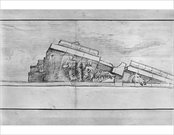 Study of the frieze from the west pediment of the Parthenon (pencil on paper) (b  /  w photo)