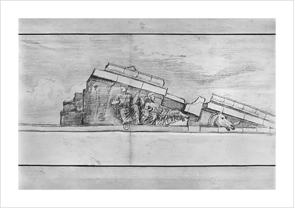 Study of the frieze from the west pediment of the Parthenon (pencil on paper) (b  /  w photo)