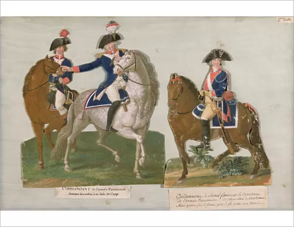 Army Commander and an Officer of the Mounted Police (gouache on card)