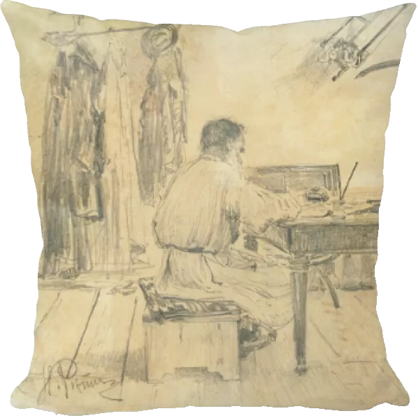 Leo Tolstoy (1818-1910) in his Study, 1891 (pencil on paper)