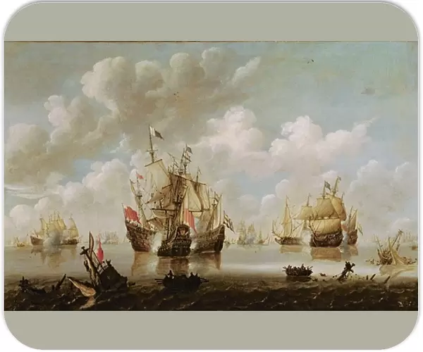 Naval Battle (oil on canvas)