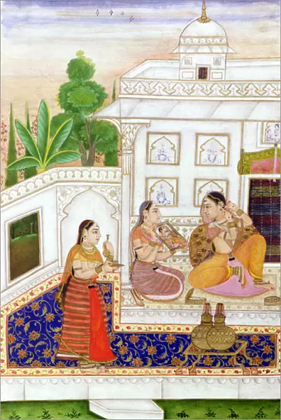 Vilaval Ragini: Woman at her Toilet, from a Ragamala, from Bikaner, Rajasthan (gouache