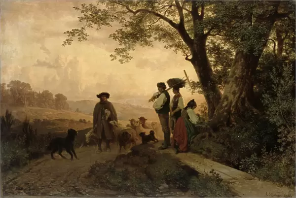 Returning Shepherd (oil on canvas)