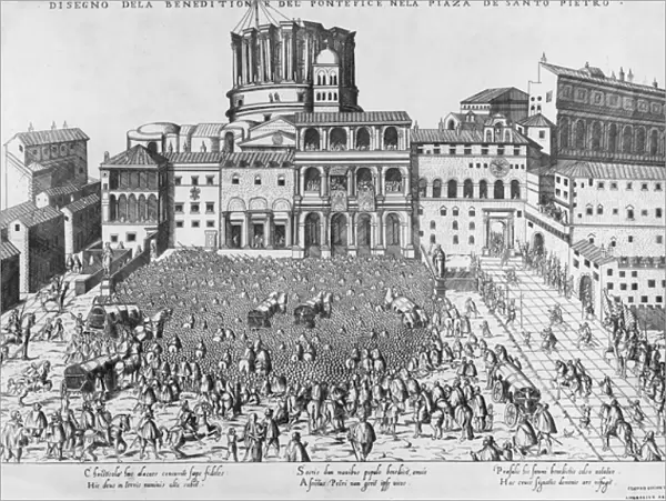 Benediction of The Pope in St. Peters Square, c. 1583 (engraving)