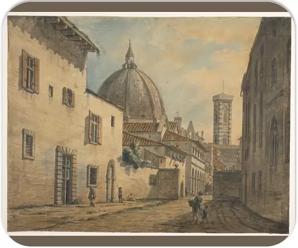 A Street in Florence with the Duomo and Campanile in the Background (w  /  c with pen