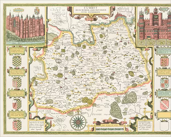 Map of Surrey, engraved by Jodocus Hondius (1563-1612) from John Speeds Theatre