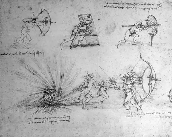 Study with Shields for Foot Soldiers and an Exploding Bomb, c
