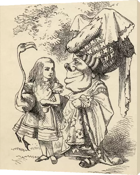 Alice with flamingo chats with the Duchess, from Alices Adventures in Wonderland