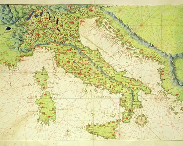 Italy, from an Atlas of the World in 33 Maps, Venice, 1st September 1553 (ink on vellum)